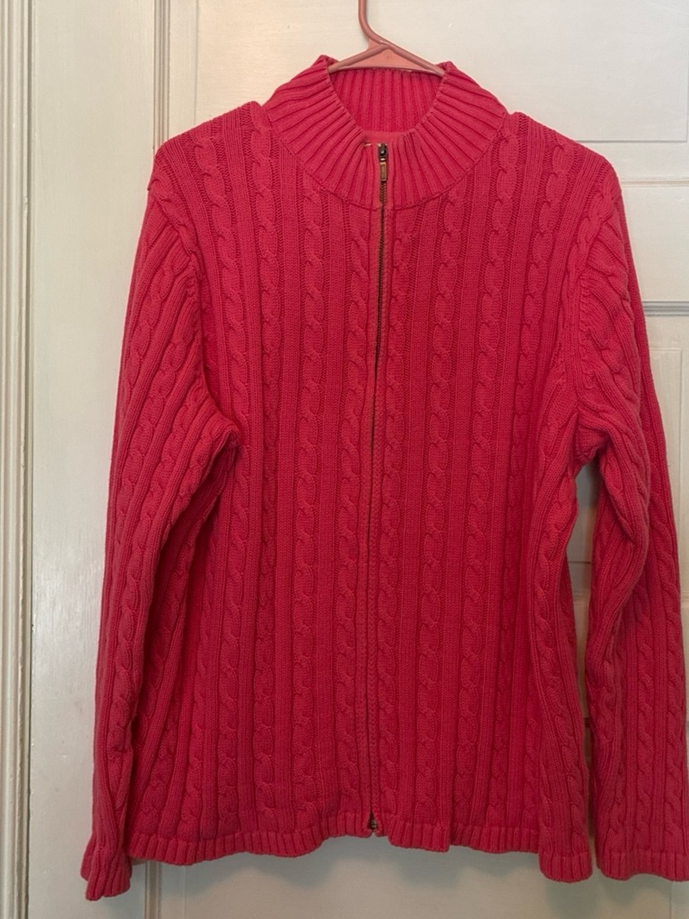 L.L. Bean Cable-Knit Zip Front Sweater - Hot Pink